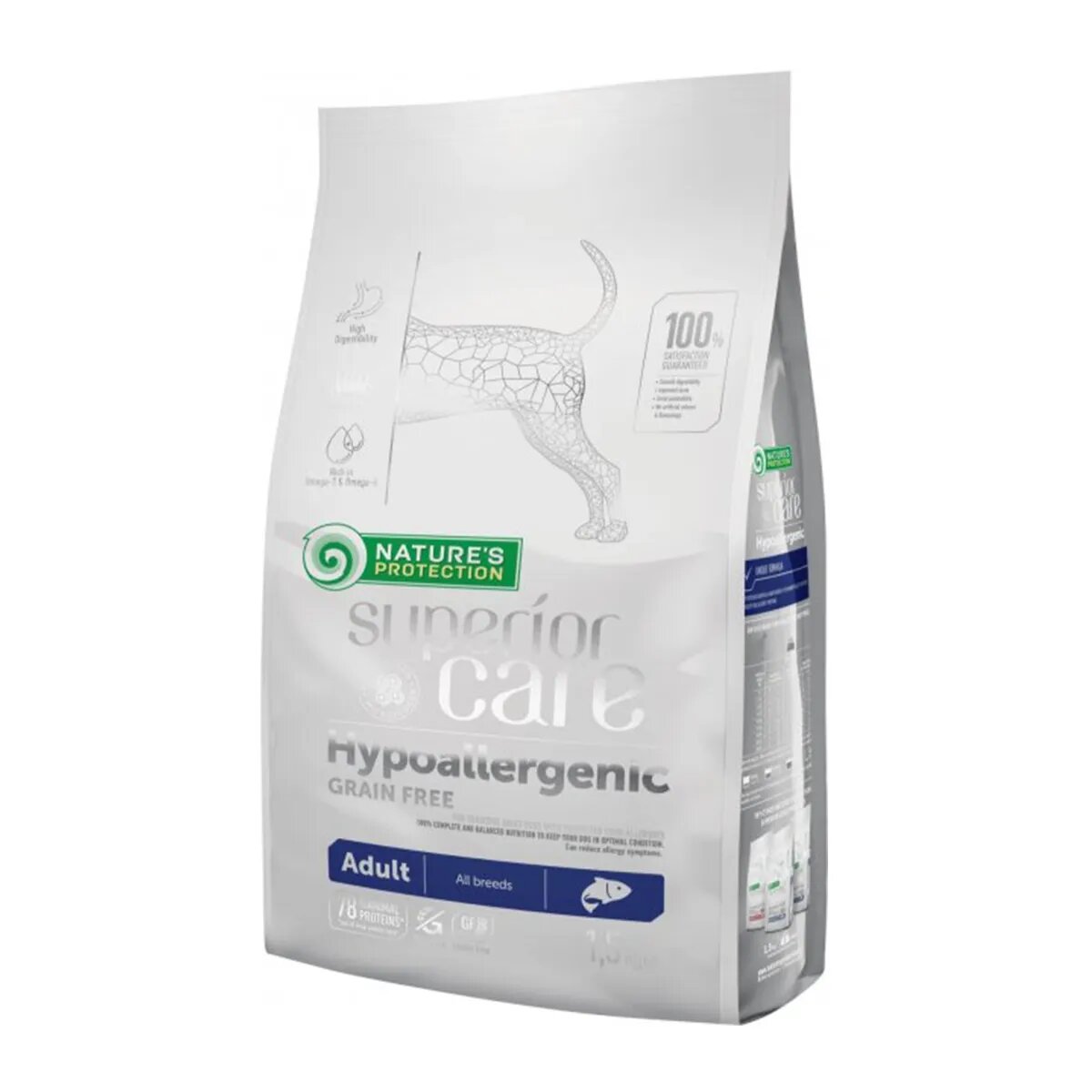 Natures Protection Superior Care Hypoallergenic Somon hrană uscată fără cereale câini afecțiuni digestive și dermatologice 1.5kg