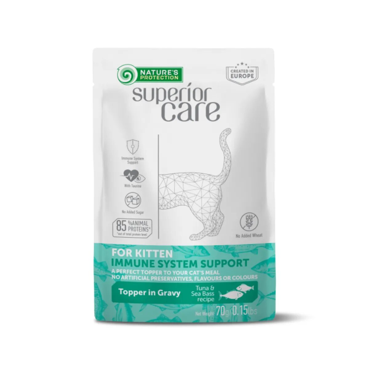 Natures Protection Superior Care Immune System Ton și Șalău plic hrană umedă pisici junior sistem imunitar (topping) 70g