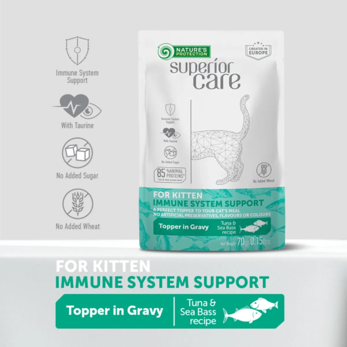 Natures Protection Superior Care Immune System Ton și Șalău plic hrană umedă pisici junior sistem imunitar (topping) 70g