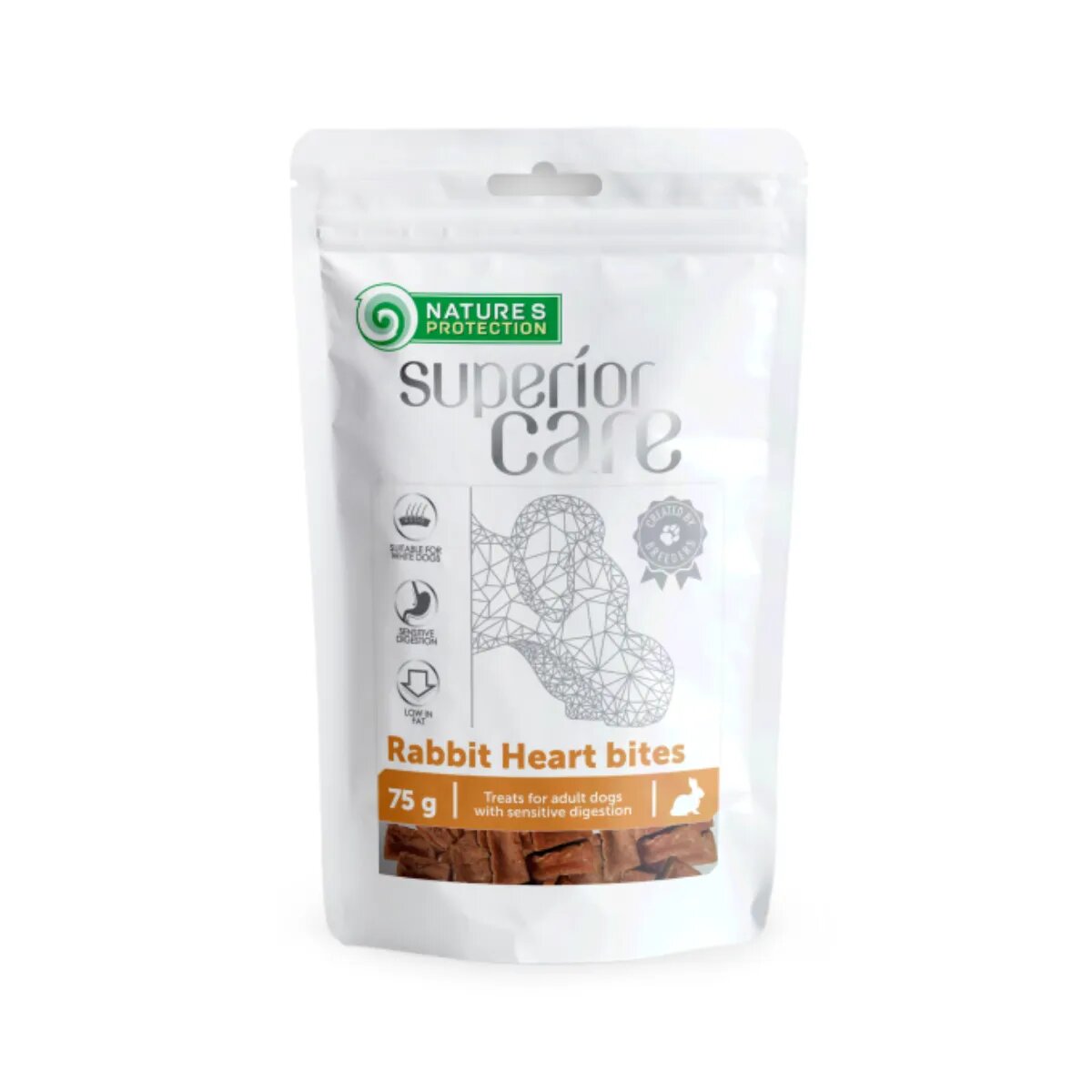 Natures Protection Superior Care Rabbit Heart Bites XS-XL Iepure și Inimă punguță recompense câini 75g