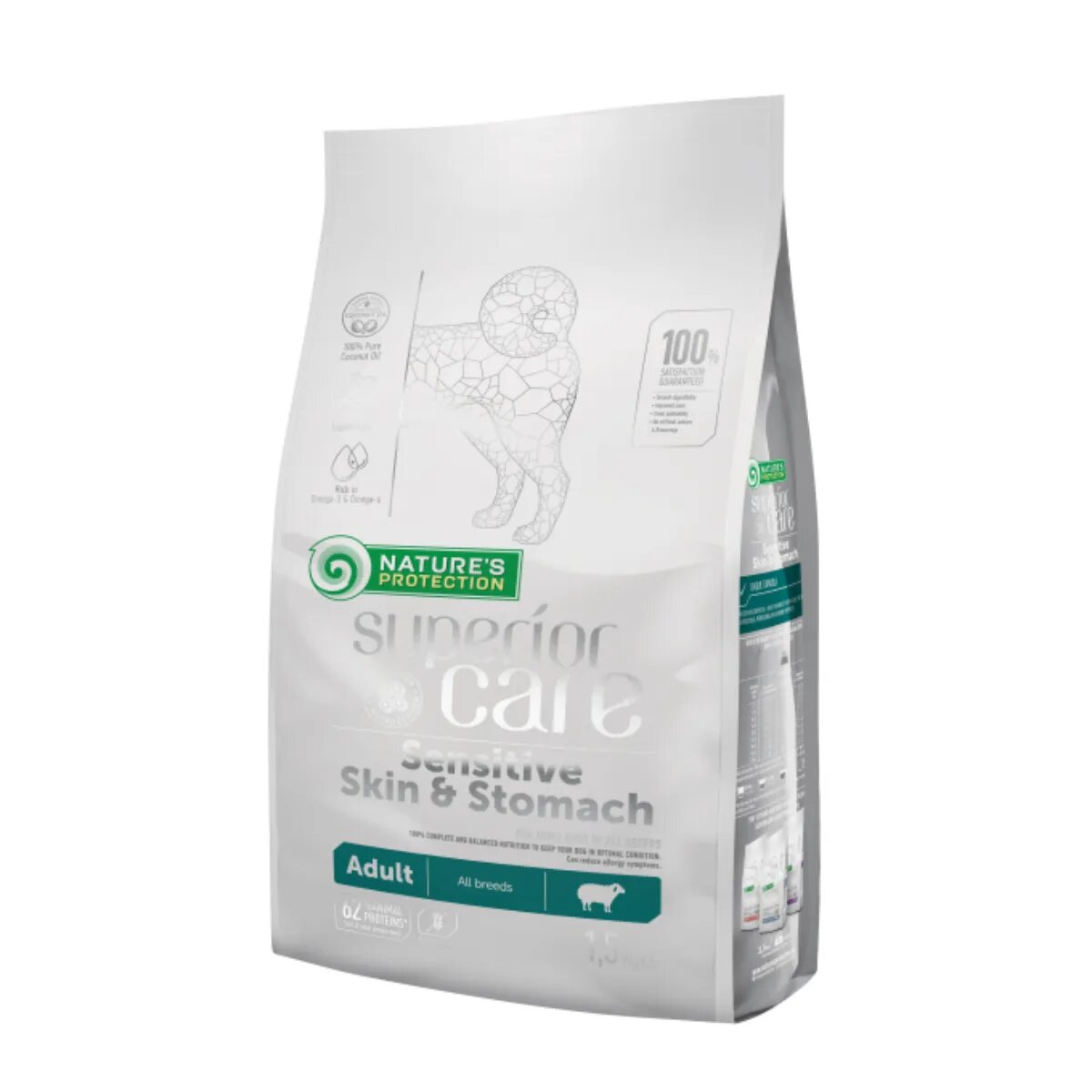 Natures Protection Superior Care Sensitive Skin & Stomach XS-XL Miel hrană uscată câini piele & blană 10kg