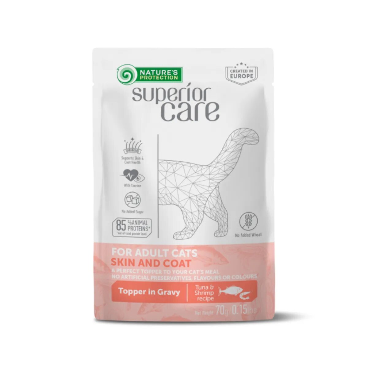 Natures Protection Superior Care Skin & Coat Ton și Creveți plic hrană umedă pisici piele & blană (topping) 70g