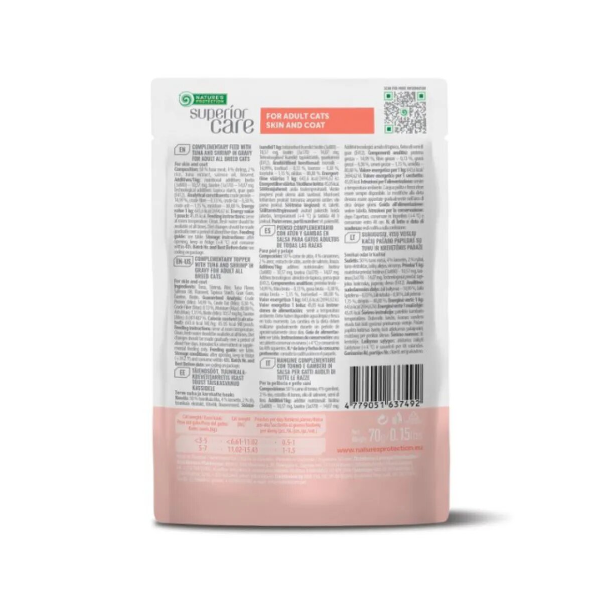 Natures Protection Superior Care Skin & Coat Ton și Creveți plic hrană umedă pisici piele & blană (topping) 70g
