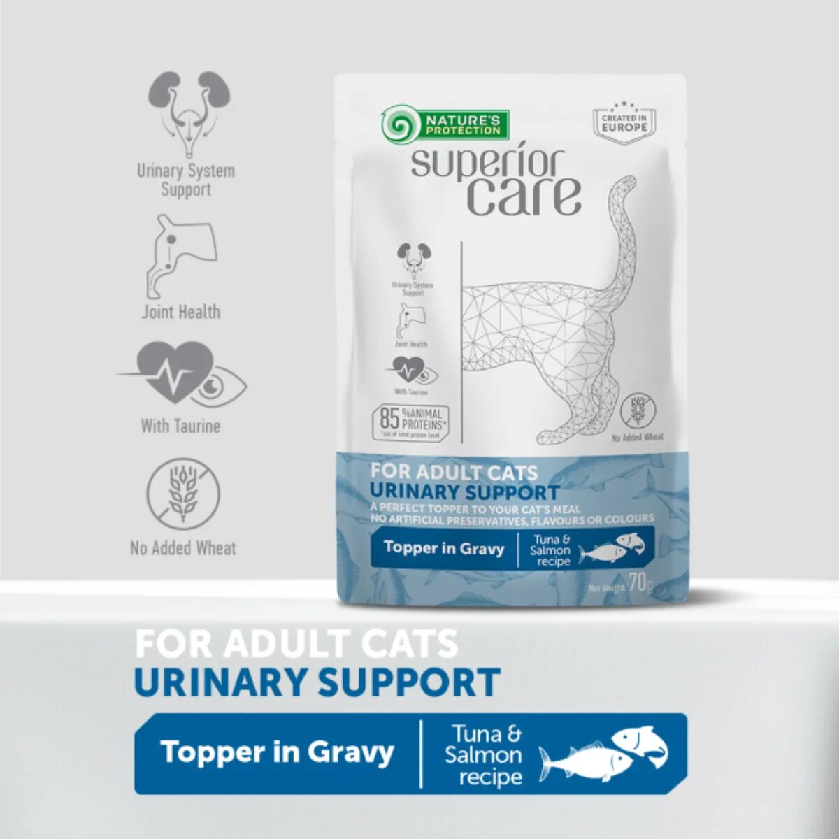 Natures Protection Superior Care Urinary Ton și Somon plic hrană umedă pisici sistem urinar (topping) 70g
