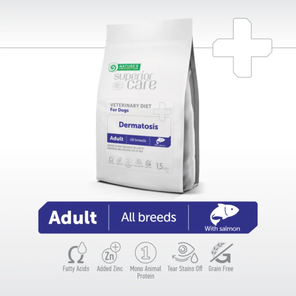 Natures Protection Superior Care Veterinary Diet Dermatosis XS-XL Somon dietă veterinară hrană uscată monoproteică câini piele & blană 10kg