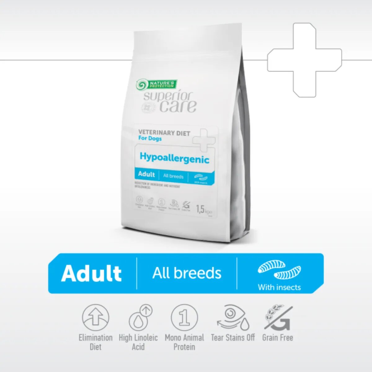 Natures Protection Superior Care Veterinary Diet Hypoallergenic XS-XL Insecte dietă veterinară hrană uscată monoproteică câini alergii 1.5kg