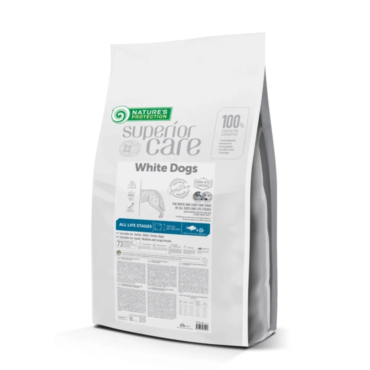 Natures Protection Superior Care White Dogs XS-XL Pește alb hrană uscată fără cereale câini junior & adult 10kg