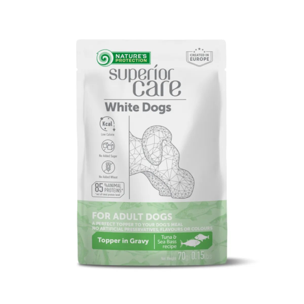 Natures Protection Superior Care White Dogs XS-XL Ton și Pește alb plic hrană umedă câini (topping) 70g