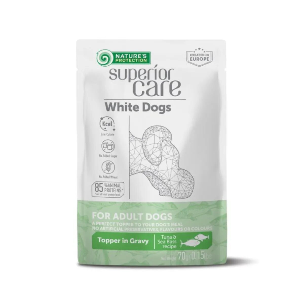 Natures Protection Superior Care White Dogs XS-XL Ton și Pește alb plic hrană umedă câini (topping) 70g
