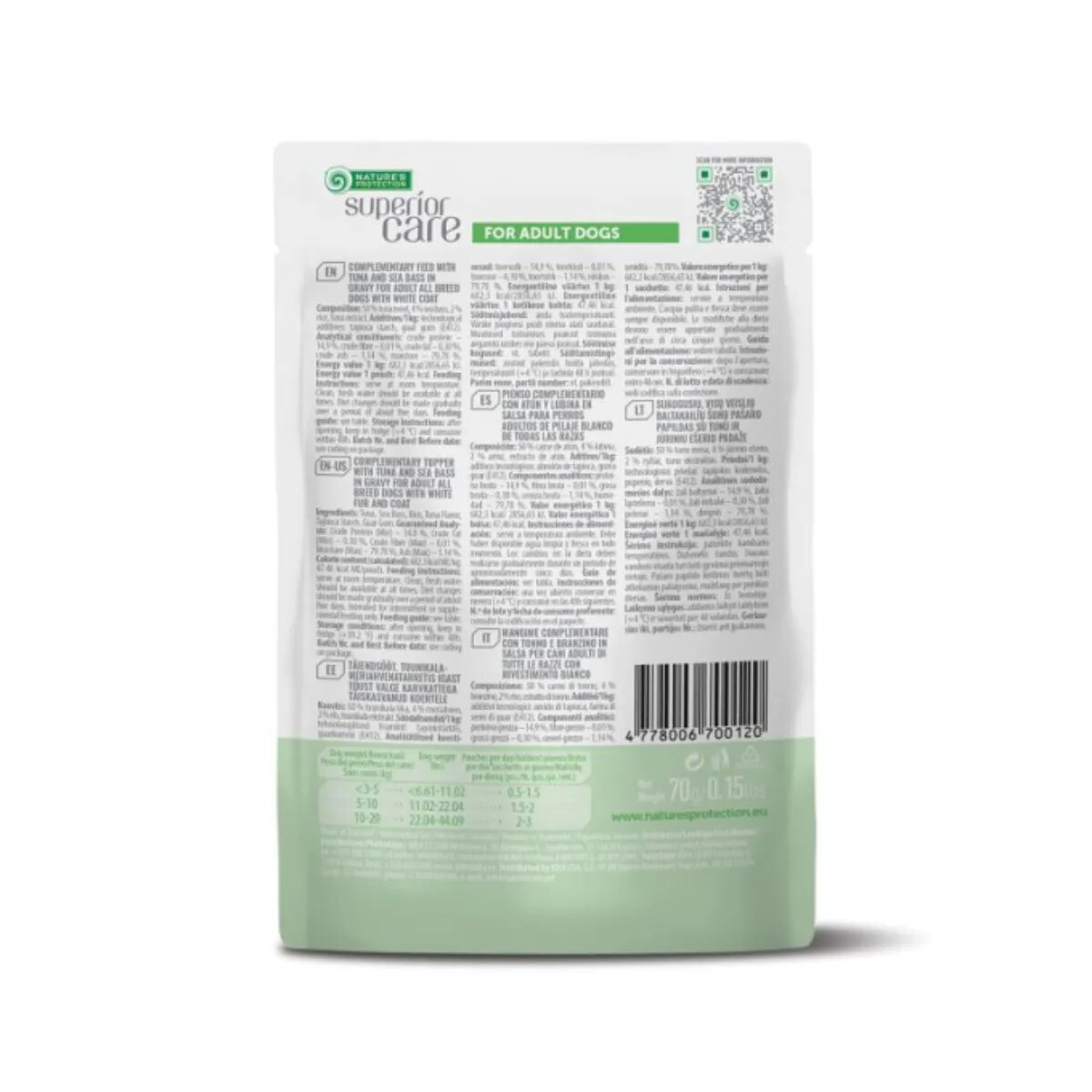 Natures Protection Superior Care White Dogs XS-XL Ton și Pește alb plic hrană umedă câini (topping) 70g