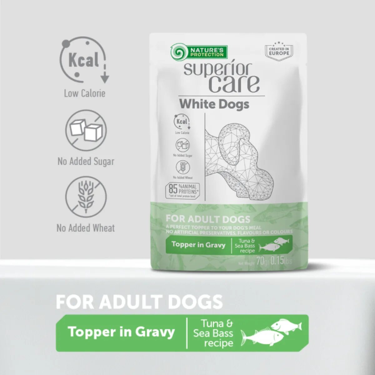 Natures Protection Superior Care White Dogs XS-XL Ton și Pește alb plic hrană umedă câini (topping) 70g