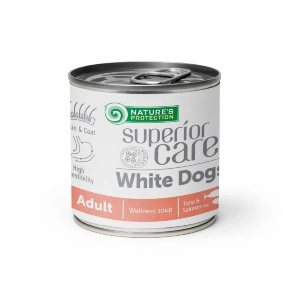 Natures Protection Superior Care White Dogs XS-XL Ton și Somon conservă hrană lichidă fără cereale câini piele & blană bax 140ml x 12buc