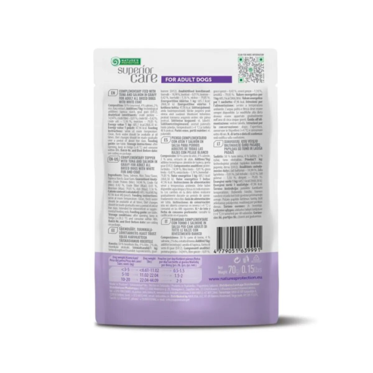 Natures Protection Superior Care White Dogs XS-XL Ton și Somon plic hrană umedă câini (topping) 70g
