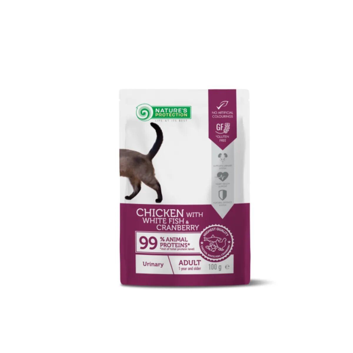 Natures Protection Urinary Pui și Pește alb plic hrană umedă pisici sistem urinar (în sos) 100g