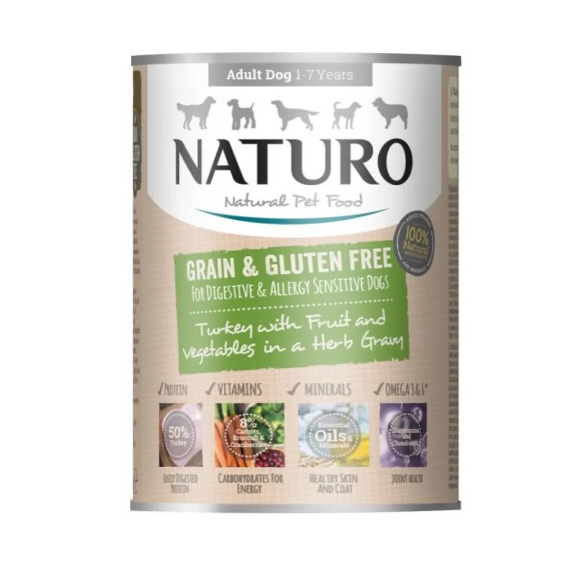 Naturo Grain Free XS-L Curcan și Legume conservă hrană umedă fără cereale câini (în sos) 390g