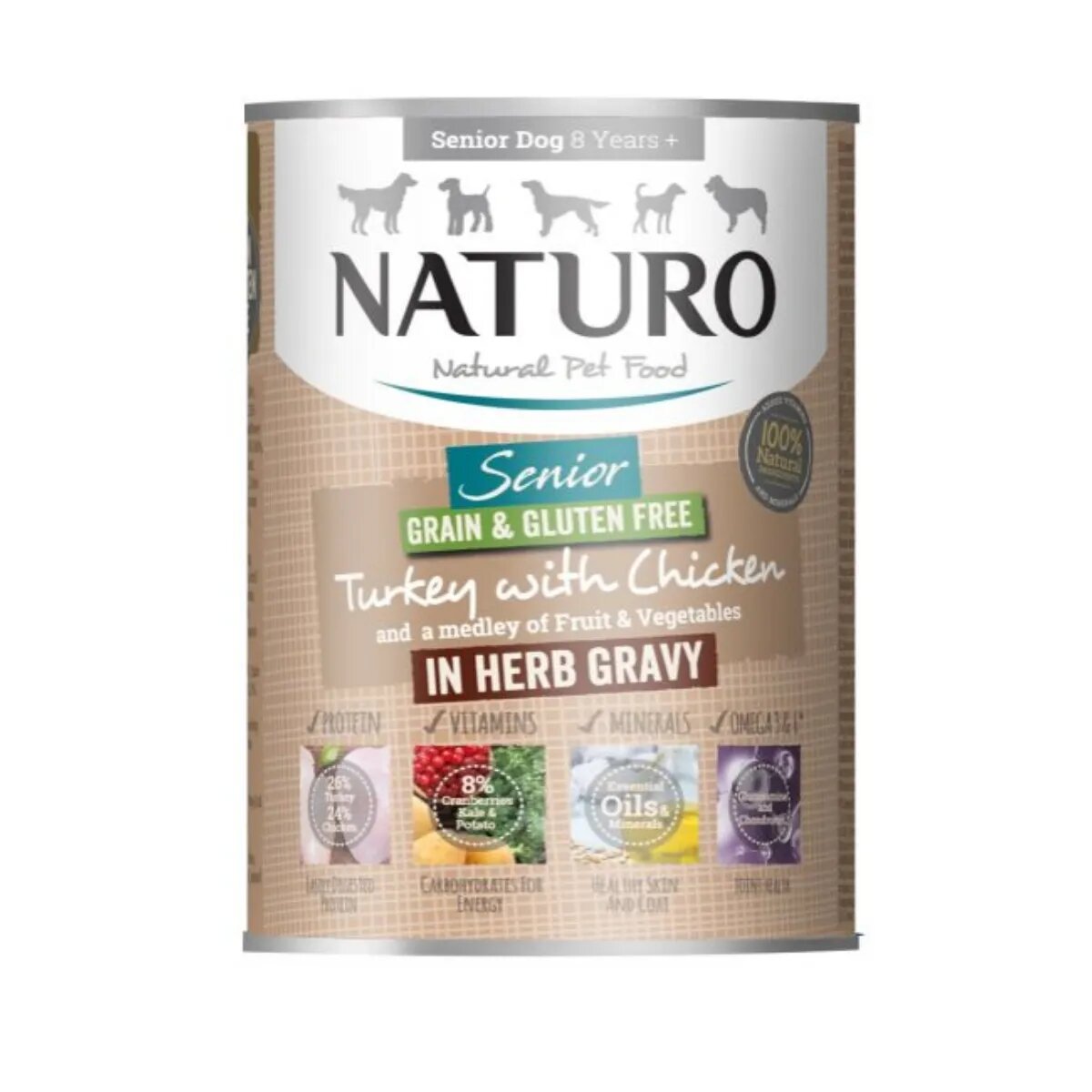 Naturo Grain Free XS-L Curcan și Pui conservă hrană umedă fără cereale câini (în sos) 390g