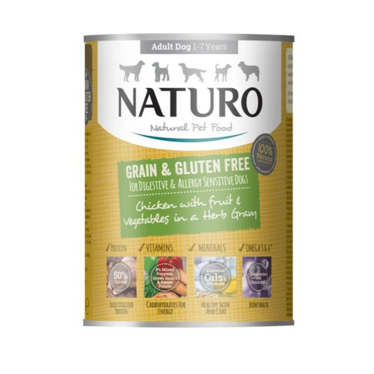 Naturo Grain Free XS-L Pui și Legume conservă hrană umedă fără cereale câini (în sos) 390g