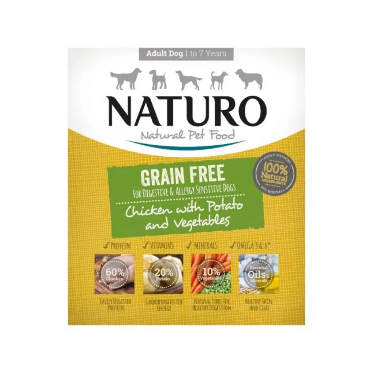 Naturo Grain Free XS-L Pui și Legume tăviță hrană umedă fără cereale câini (în aspic) 400g