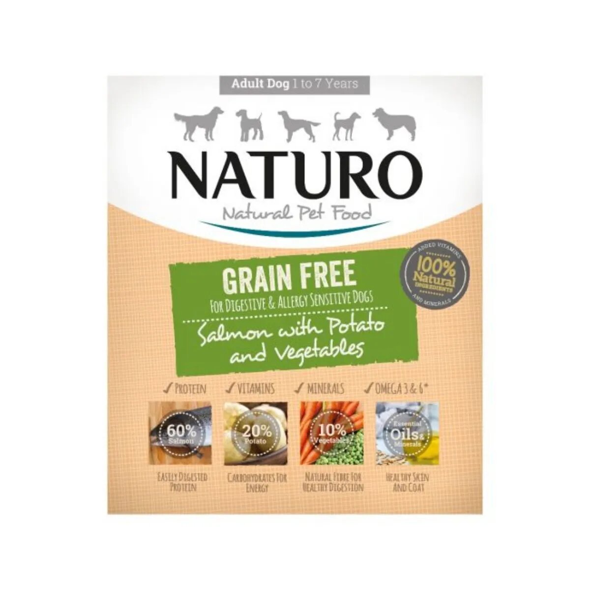 Naturo Grain Free XS-L Somon și Legume tăviță hrană umedă monoproteică fără cereale câini (în aspic) 400g
