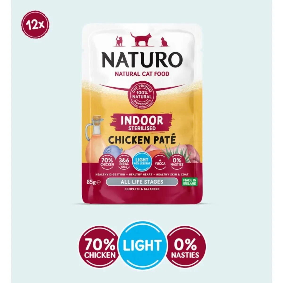 Naturo Indoor Sterilised Pui plic hrană umedă fără cereale pisici sterilizate (pate) 85g
