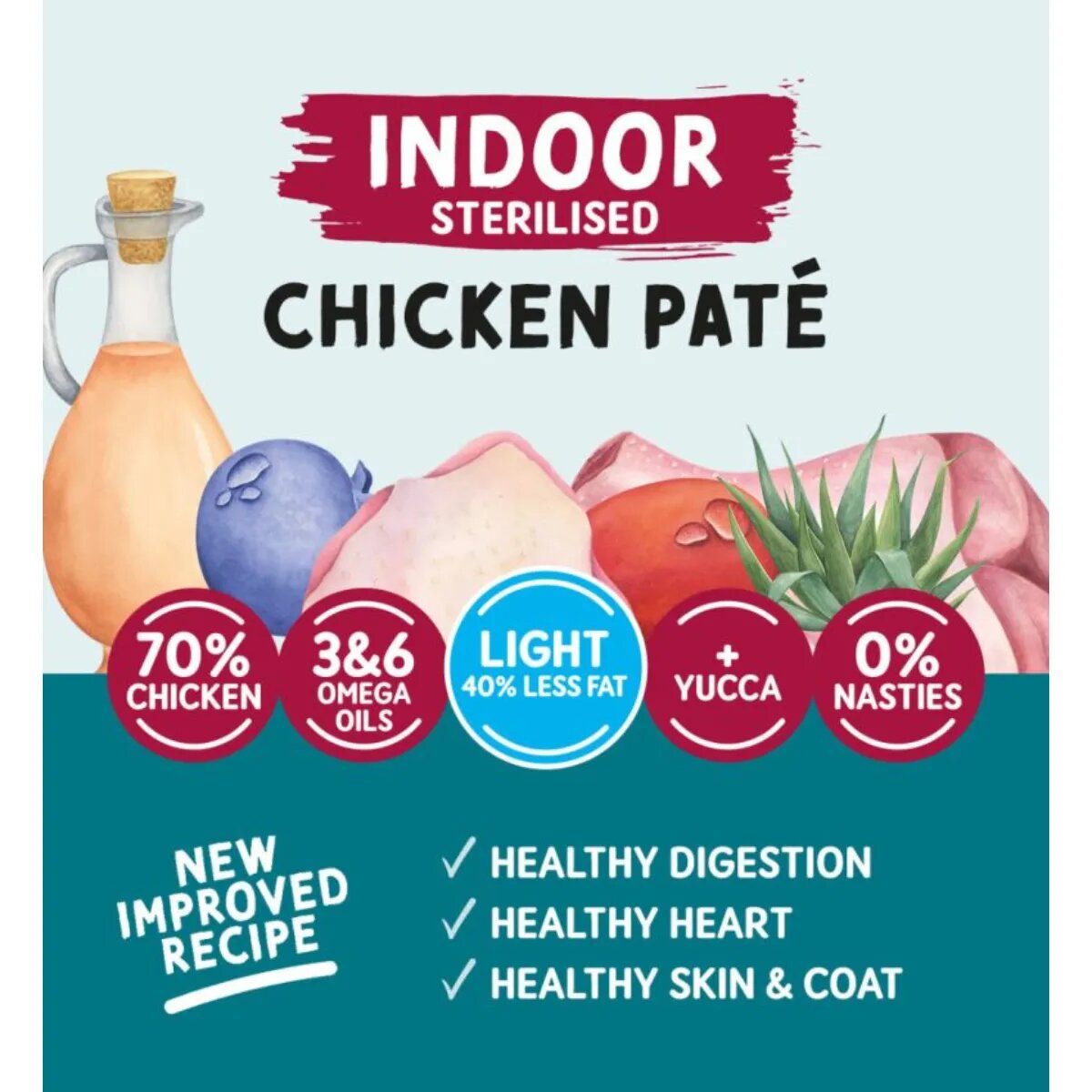 Naturo Indoor Sterilised Pui plic hrană umedă fără cereale pisici sterilizate (pate) 85g