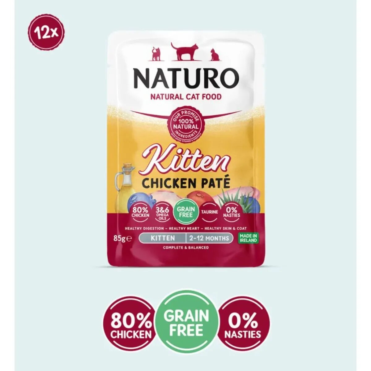 Naturo Kitten Pui plic hrană umedă fără cereale pisici junior (pate) 85g