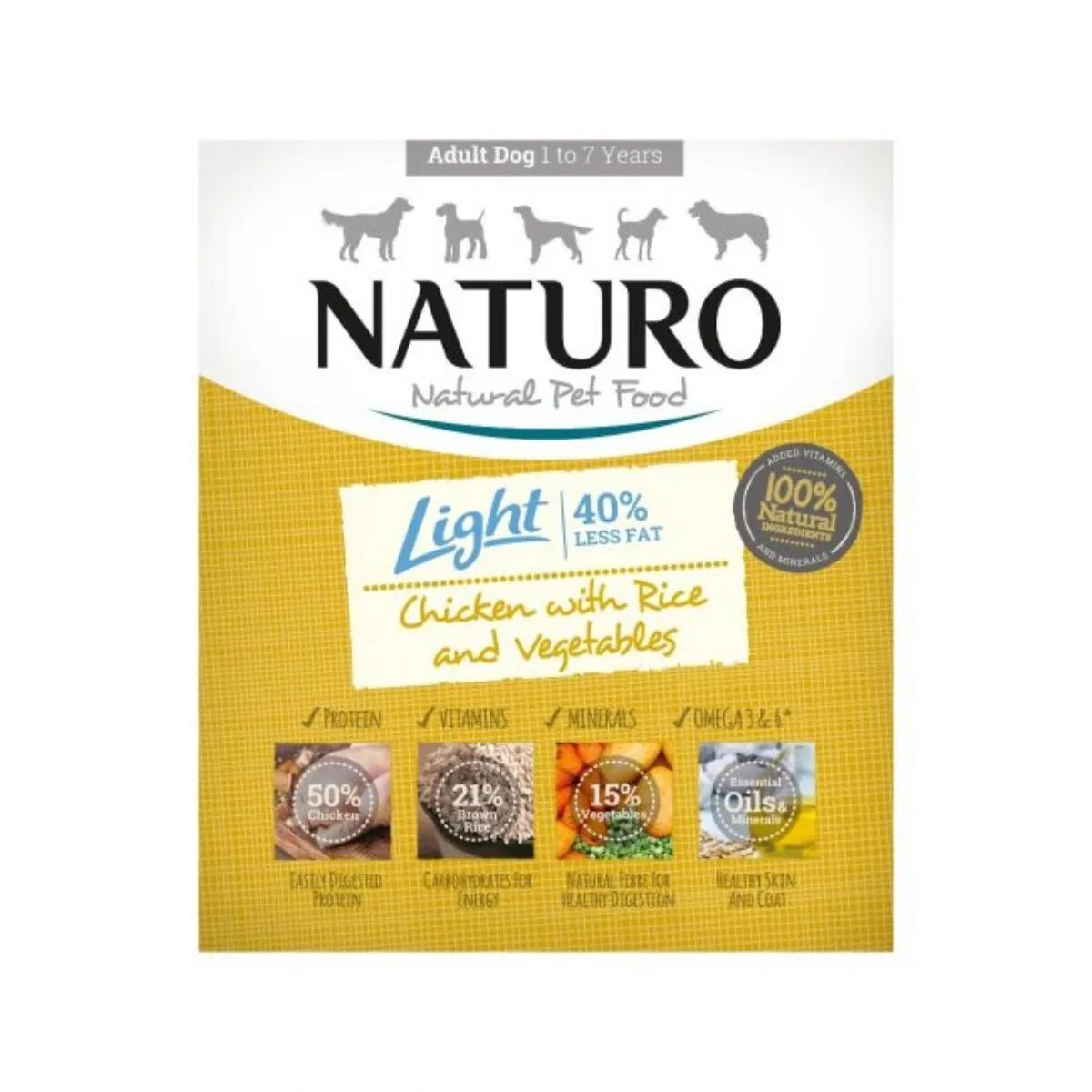 Naturo Low Grain Light XS-L Pui și Legume tăviță hrană umedă conținut redus cereale câini managementul greutății (în aspic) 400g