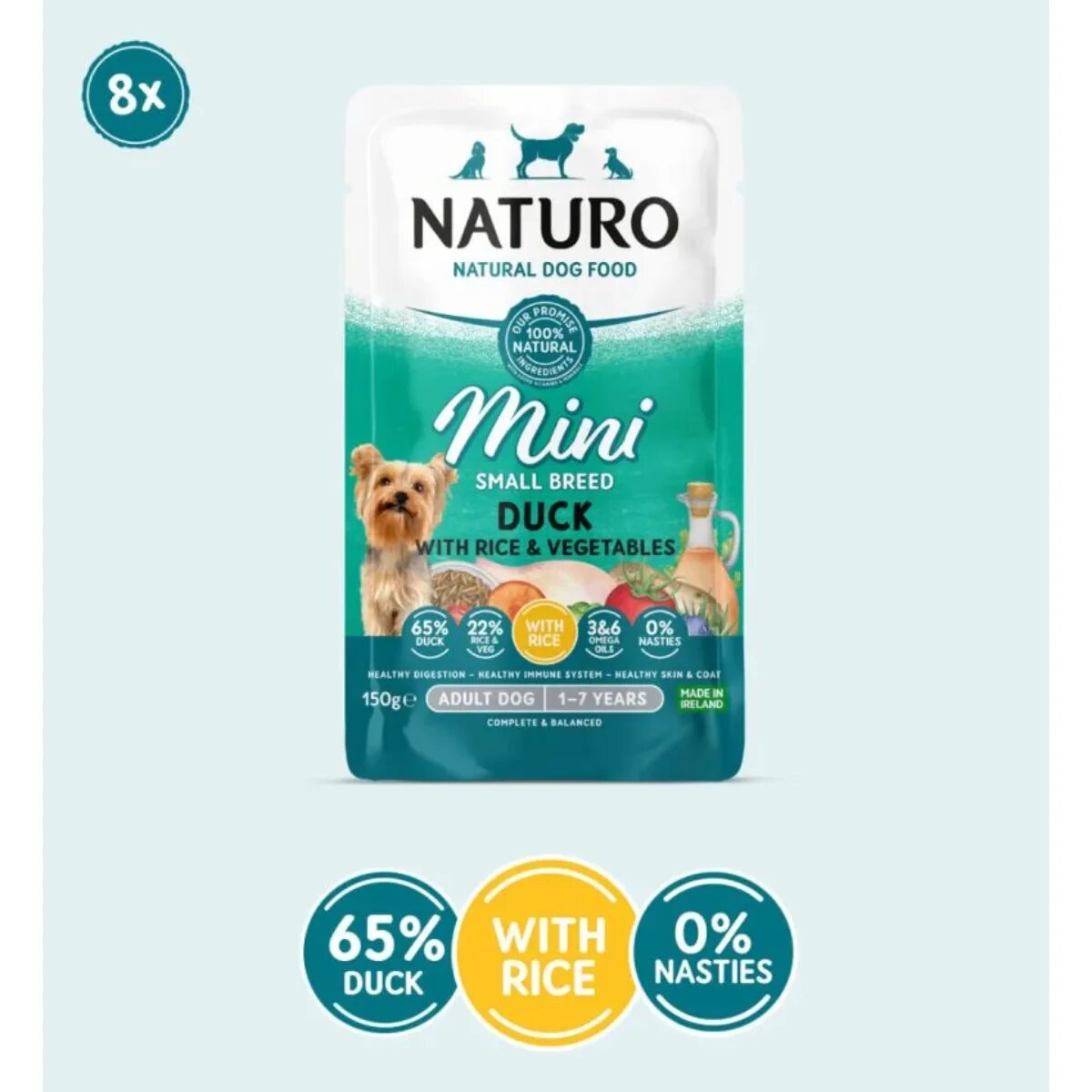 Naturo Mini XS-S Rață și Orez plic hrană umedă câini (în suc propriu) 150g