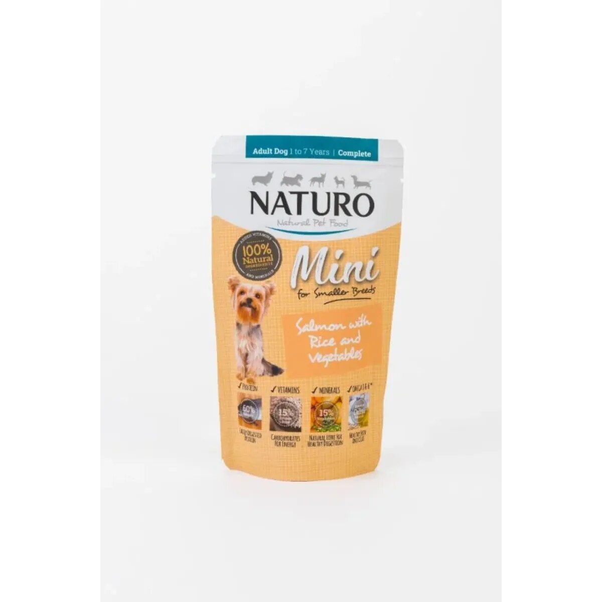 Naturo Mini XS-S Somon și Orez plic hrană umedă câini (în suc propriu) 150g