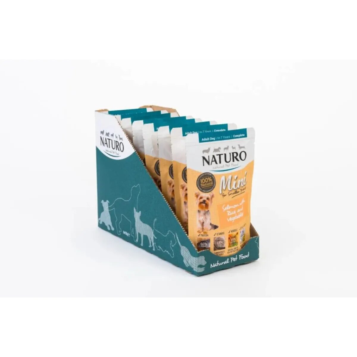 Naturo Mini XS-S Somon și Orez plic hrană umedă câini (în suc propriu) 150g