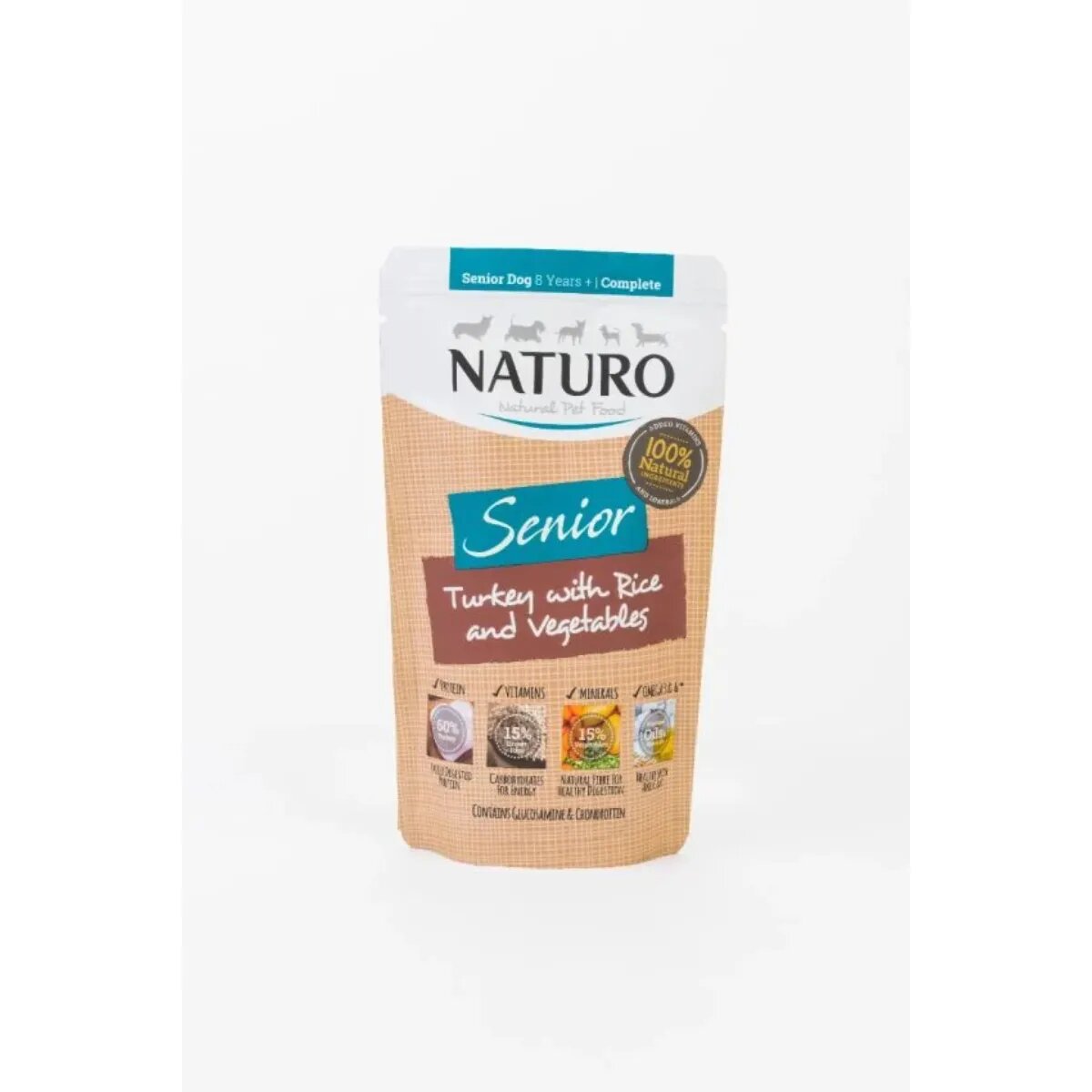 Naturo Senior XS-XL Curcan și Orez plic hrană umedă câini senior (în suc propriu) 150g