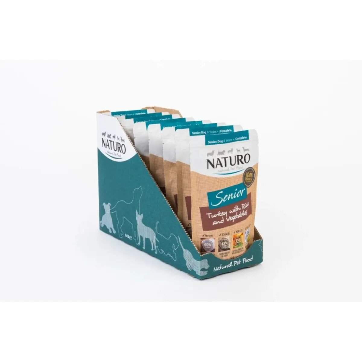 Naturo Senior XS-XL Curcan și Orez plic hrană umedă câini senior (în suc propriu) 150g