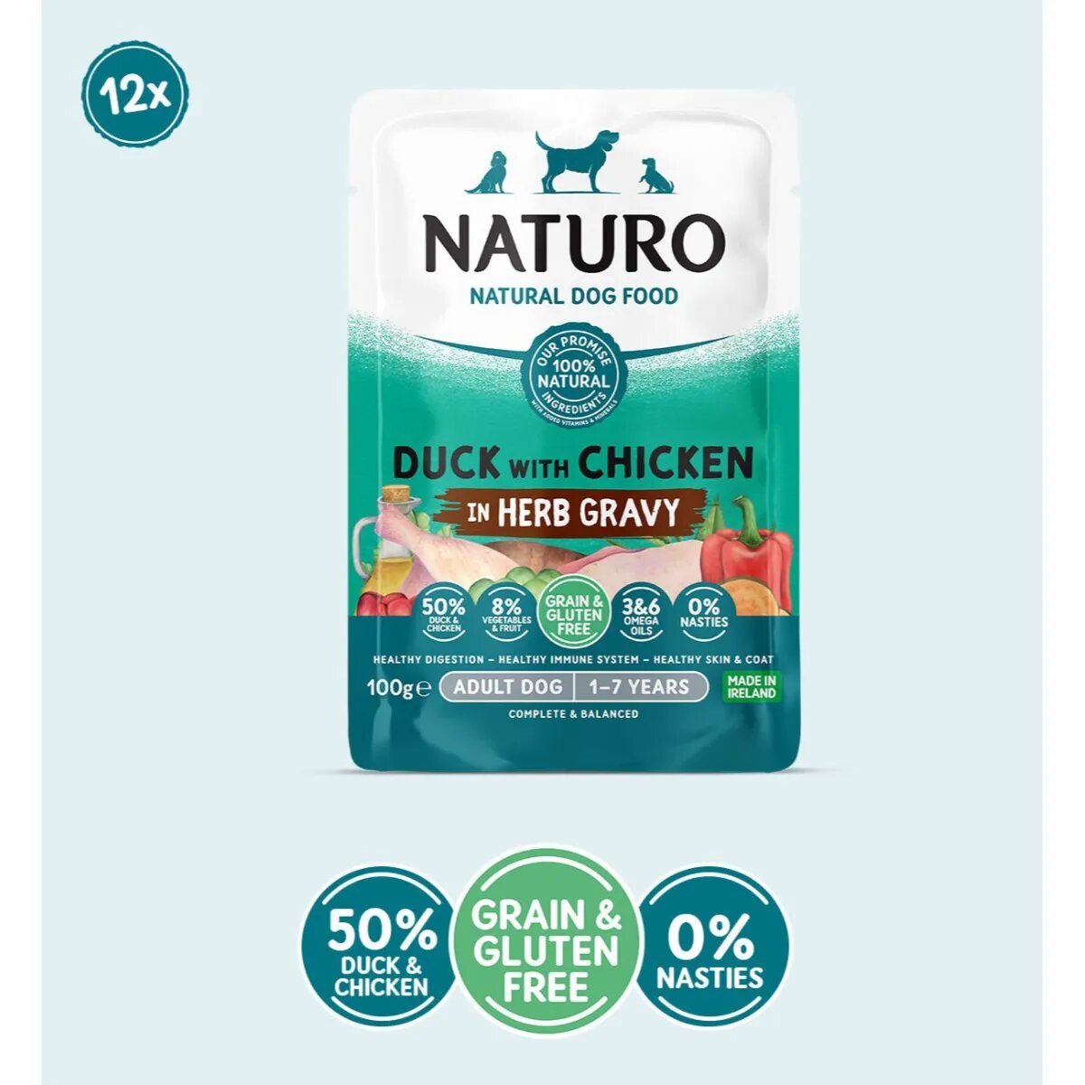 Naturo XS-XL Rață și Pui plic hrană umedă fără cereale câini (în sos) 100g