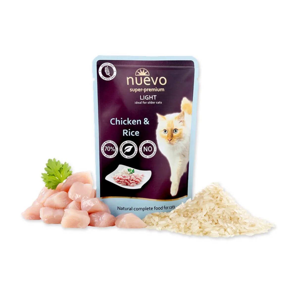 Nuevo Light Pui și Orez hrană umedă pisici obezitate (pate) Light Pui și Orez plic hrană umedă pisici obezitate (pate) 85g
