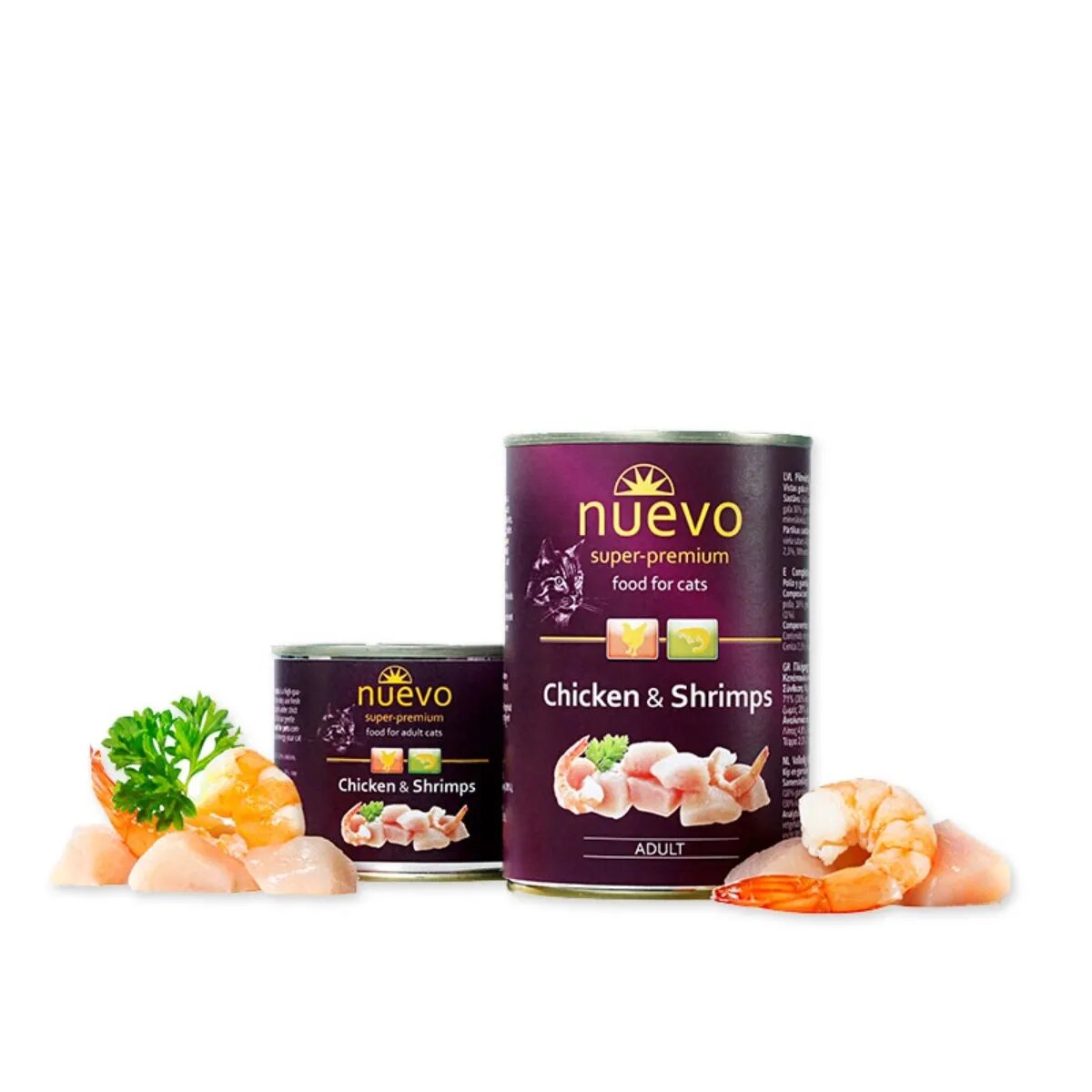 Nuevo Pui și Creveți conservă hrană umedă fără cereale pisici apetit capricios (pate) 400g