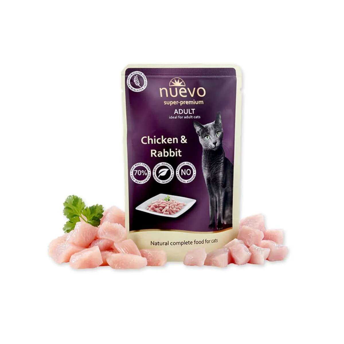 Nuevo Pui și Iepure hrană umedă fără cereale pisici (pate) Pui și Iepure plic hrană umedă fără cereale pisici (pate) 85g