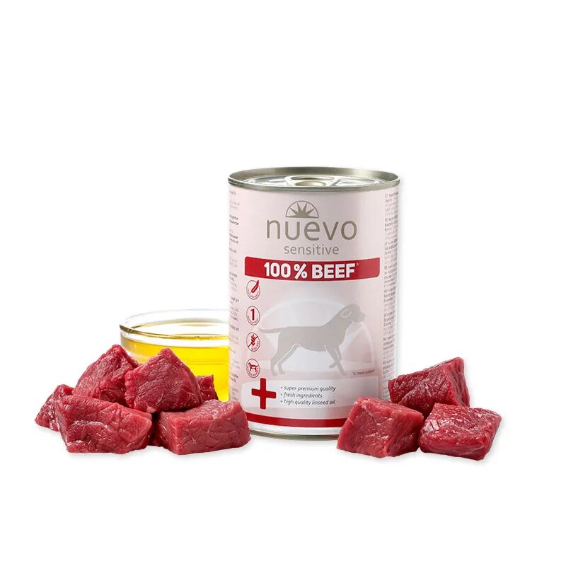 Nuevo Sensitive 100% Beef XS-XL Vită conservă hrană umedă monoproteică fără cereale câini alergii (în aspic) 400g