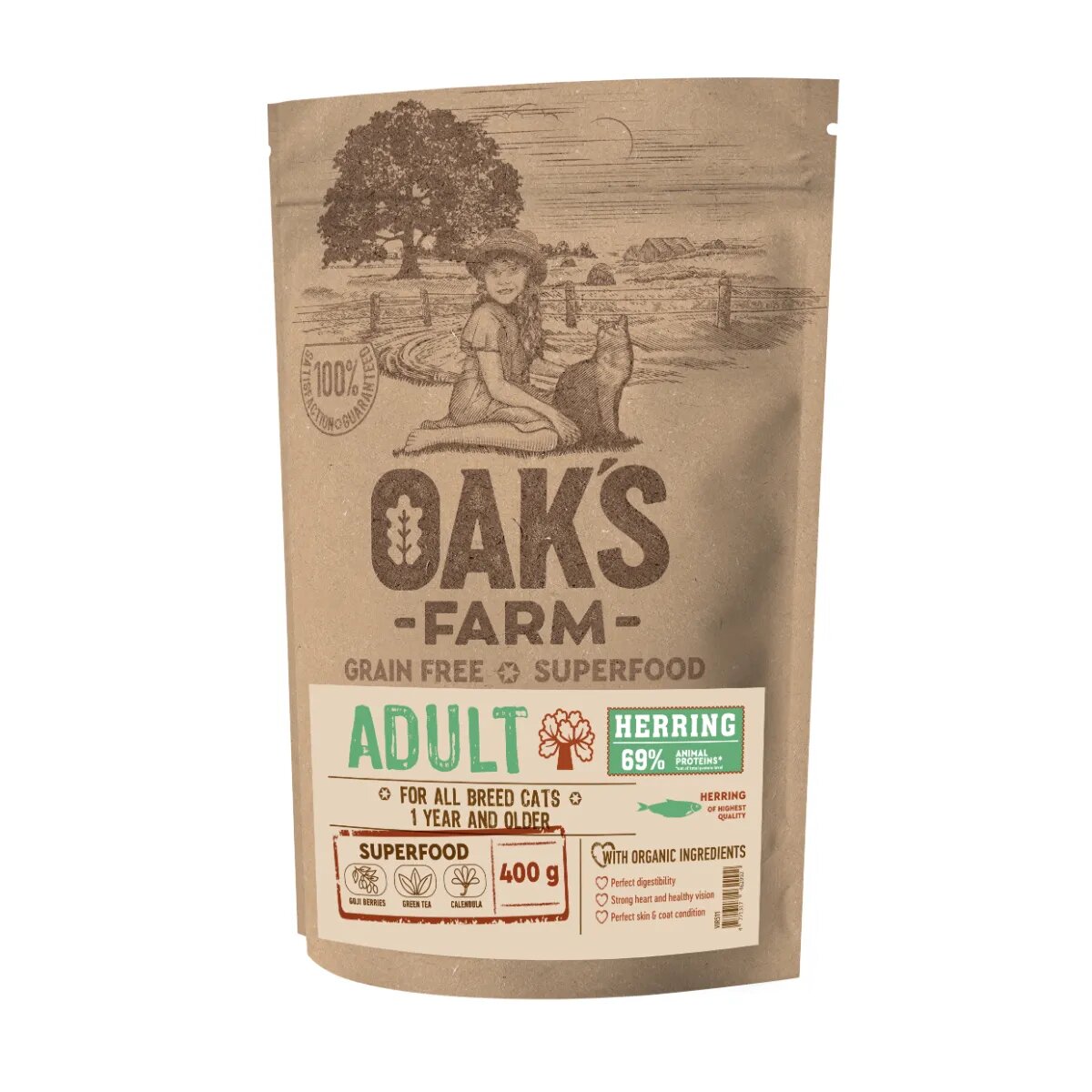 OAK'S FARM Hering hrană uscată fără cereale pisici 2kg