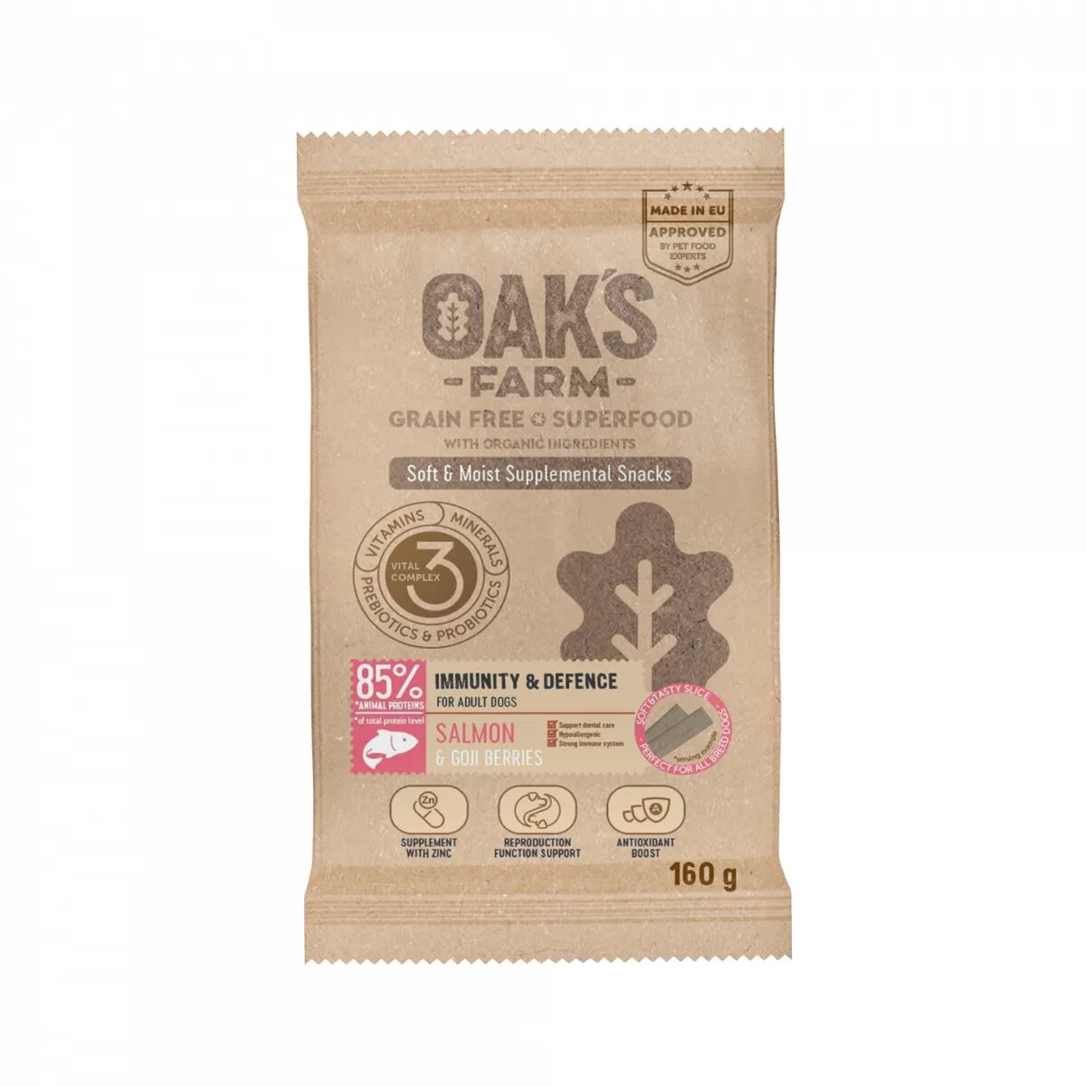 OAK'S FARM Immunity & Defense Somon punguță recompense funcționale fără cereale câini imunitate 160g