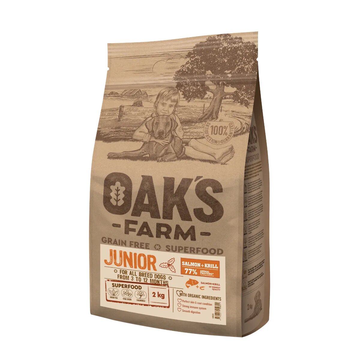 OAK'S FARM Junior XS-XL Somon hrană uscată fără cereale câini junior 12kg