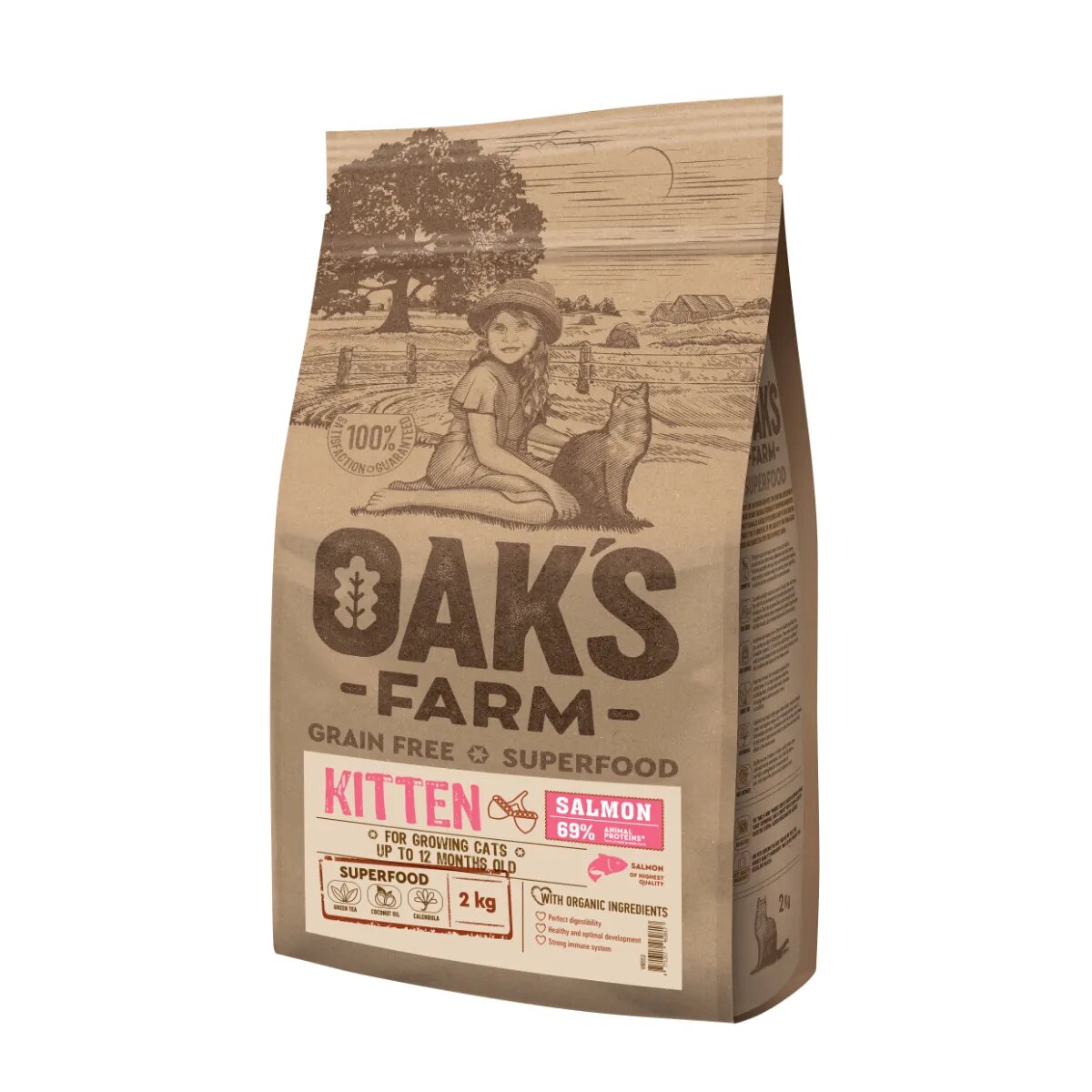 OAK'S FARM Kitten Somon hrană uscată fără cereale pisici junior 2kg