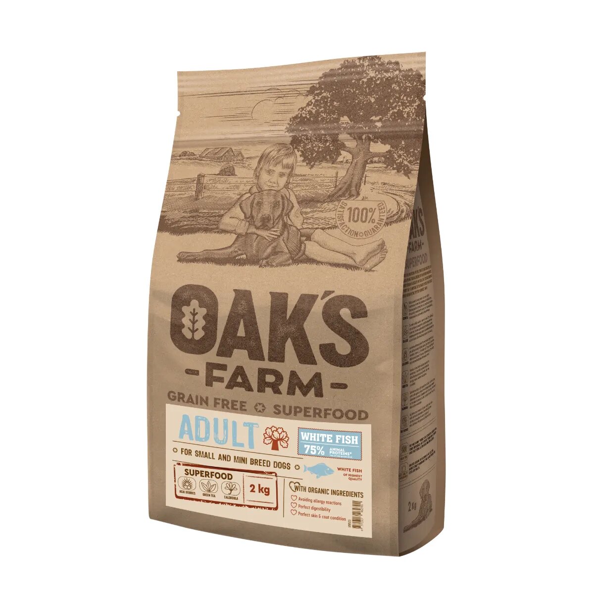 OAK'S FARM Mini Adult XS-S Pește alb hrană uscată fără cereale câini 2kg
