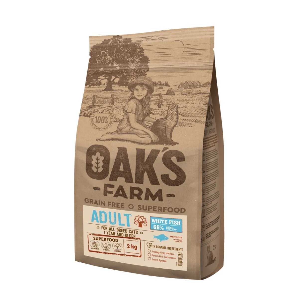 OAK'S FARM Pește alb hrană uscată fără cereale pisici 6kg