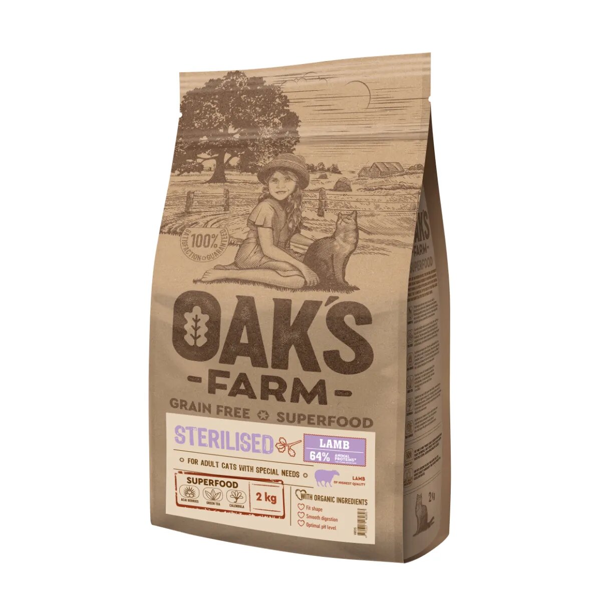 OAK'S FARM Sterilised Miel hrană uscată fără cereale pisici sterilizate obezitate 2kg