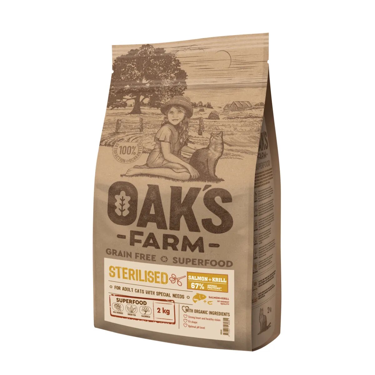 OAK'S FARM Sterilised Somon hrană uscată fără cereale pisici sterilizate obezitate 2kg