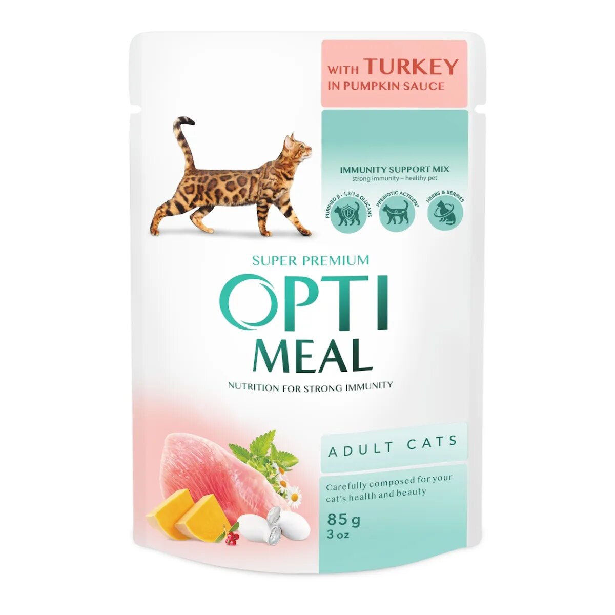 OPTIMEAL Curcan și Dovleac plic hrană umedă pisici (în sos) 85g