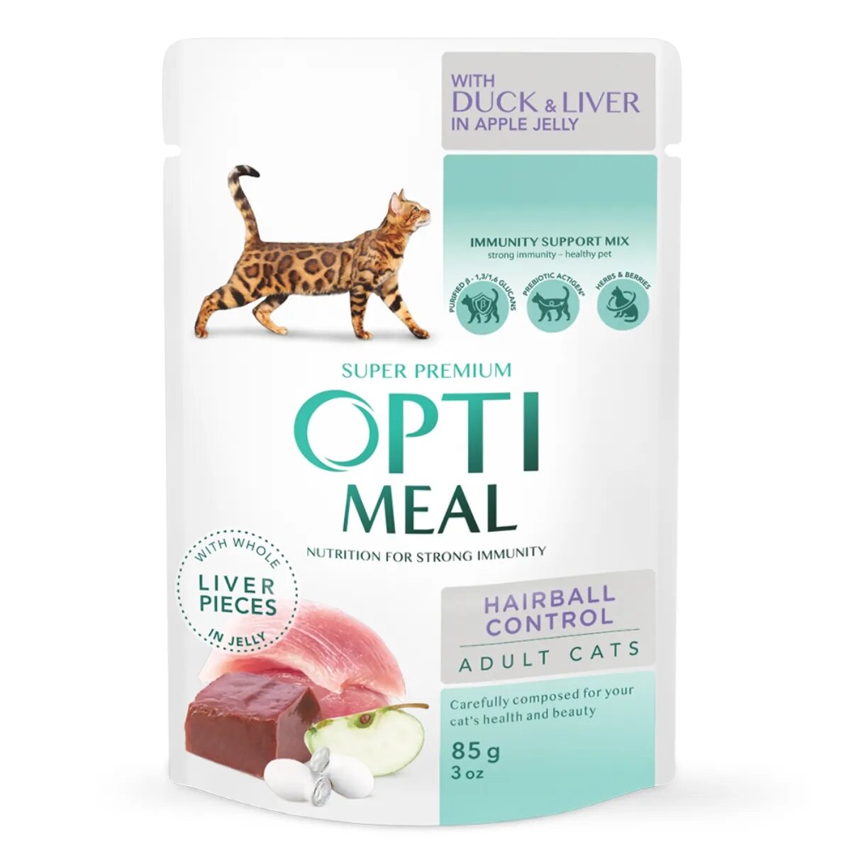 OPTIMEAL Hairball Control Rață și Ficat hrană umedă pisici limitarea ghemurilor de blană (în aspic) Hairball Control Rață și Ficat plic hrană umedă pisici limitarea ghemurilor de blană (în aspic) 85g
