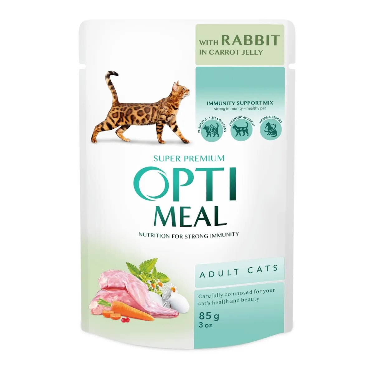 OPTIMEAL Iepure și Morcov plic hrană umedă pisici piele & blană (în aspic) bax 85g x 12buc