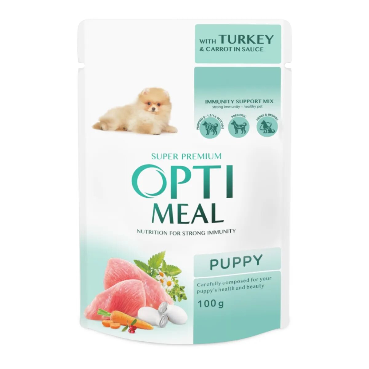 OPTIMEAL Junior XS-XL Curcan și Morcov plic hrană umedă câini junior (în sos) 100g