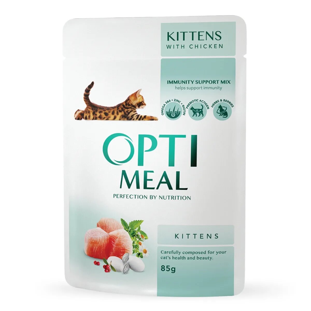OPTIMEAL Kitten Pui hrană umedă pisici junior (în sos) Kitten Pui plic hrană umedă pisici junior (în sos) 85g